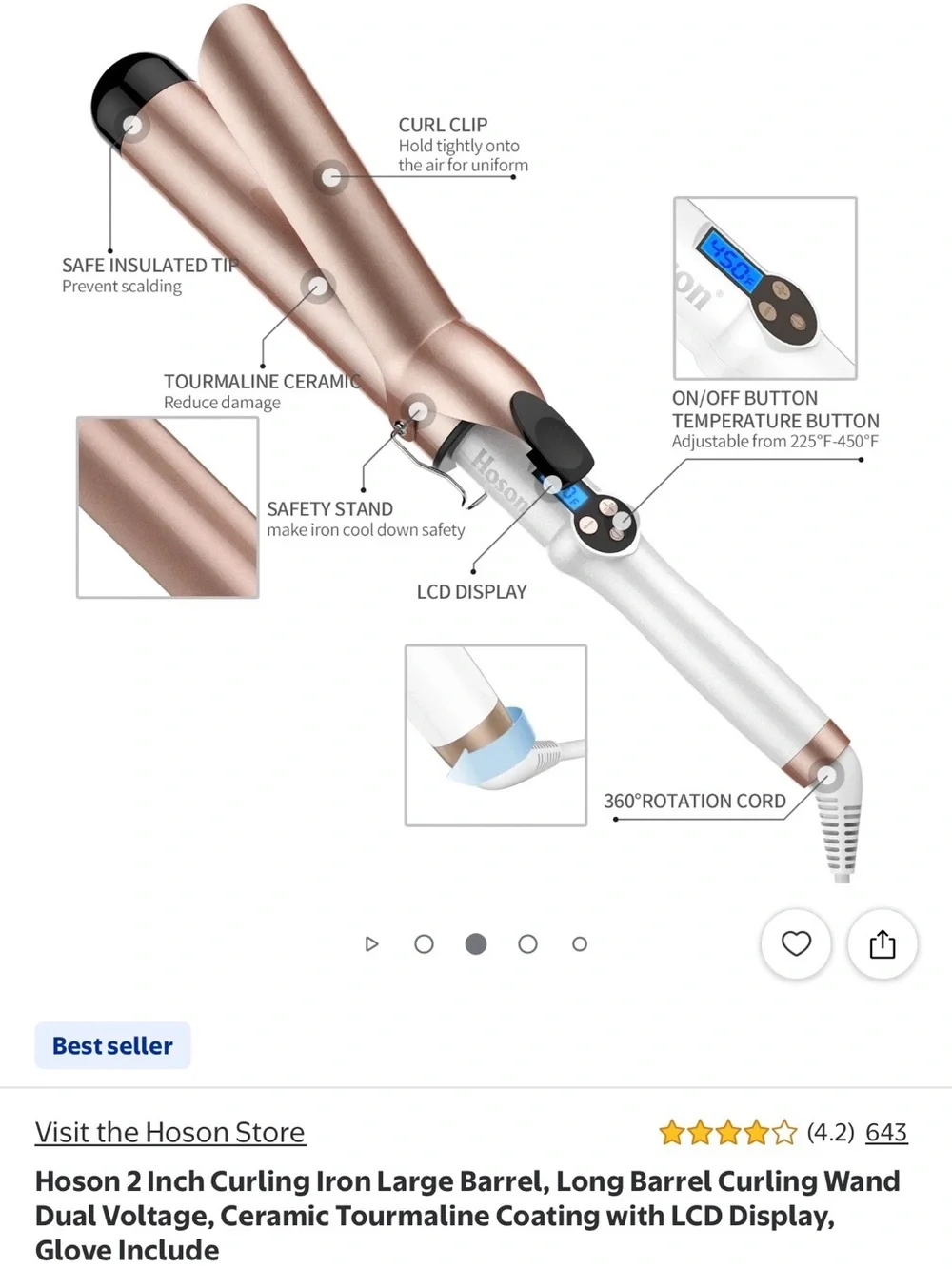 Rose Gold 2-Inch Curling Iron with LCD Temperature Display
